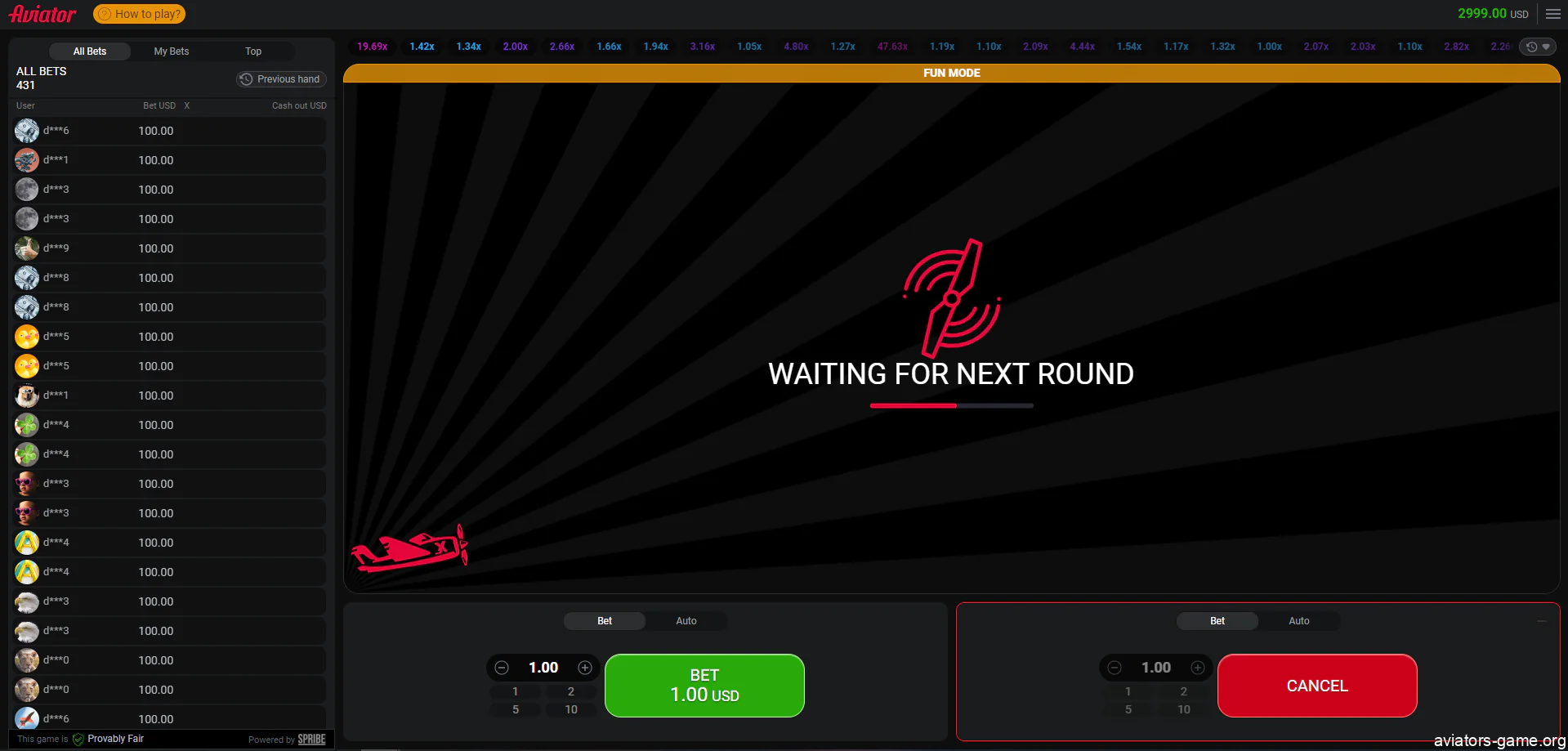Waiting for a new Aviator round to start