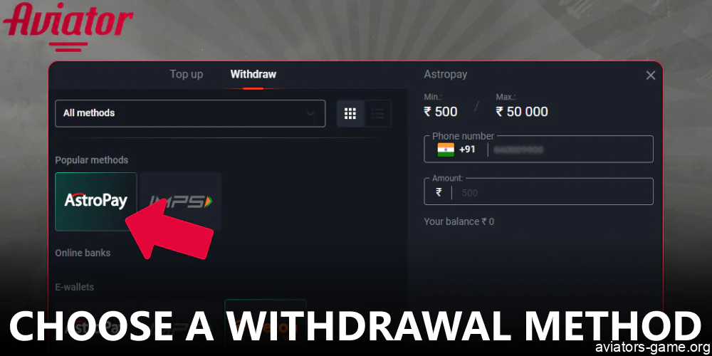 Choose an Aviator withdrawal method