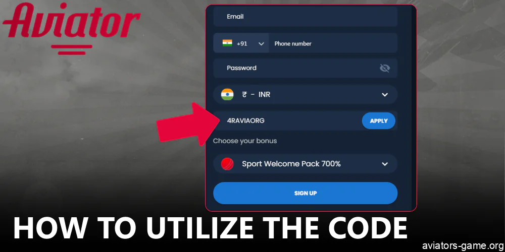 Instructions on Aviator promo code activation on 4rabet