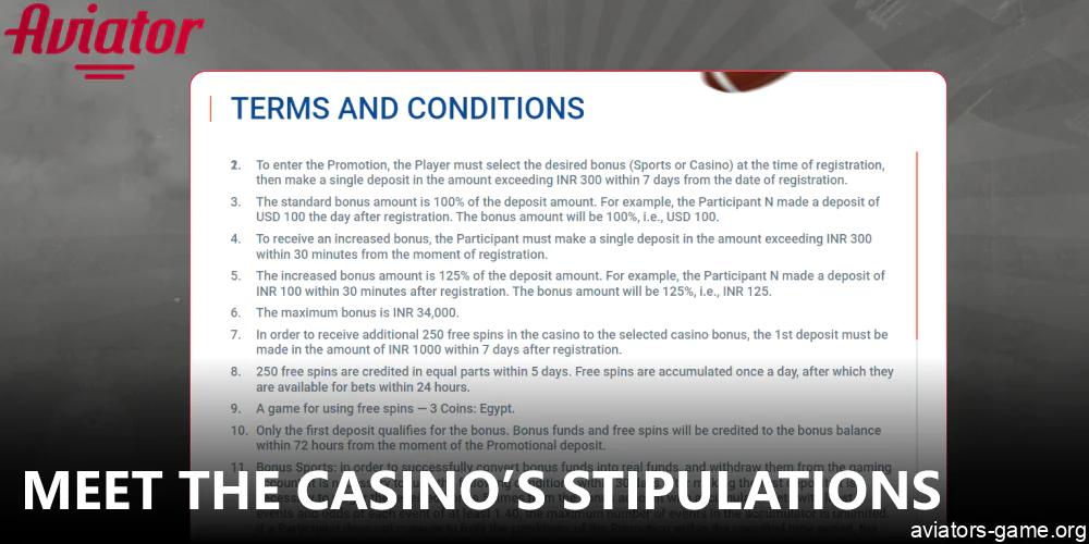 Meet the casino’s stipulations to withdraw Aviator winnings