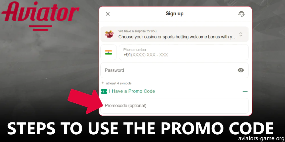 Instructions on Aviator promo code activation on Parimatch