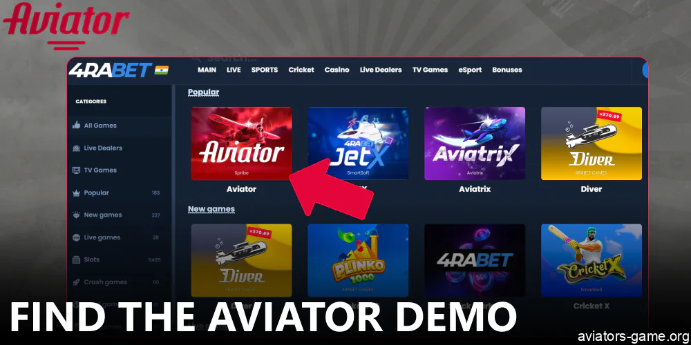 Find the Aviator demo on the casino website