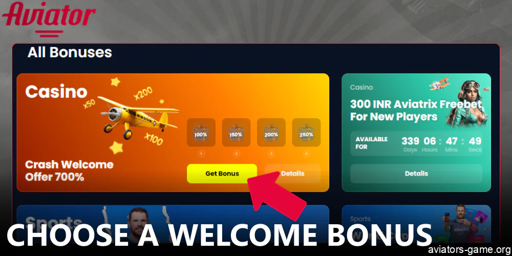 Choose an Aviator welcome bonus