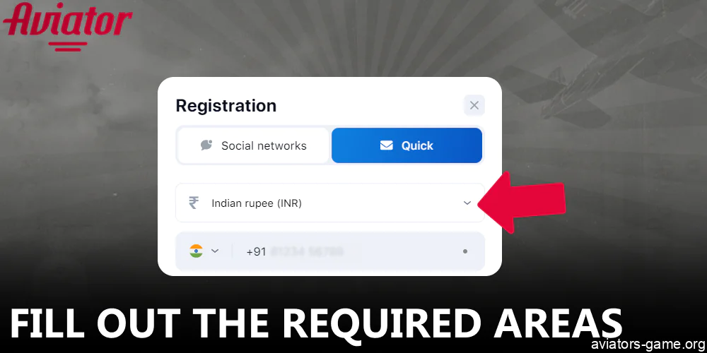 Fill out all the required areas for Aviator registration