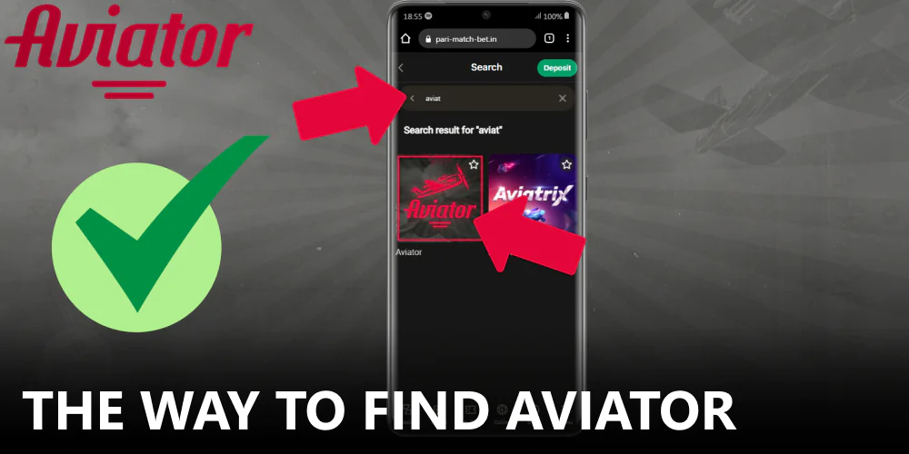 Instruction on how to find Aviator on Parimatch mobile app